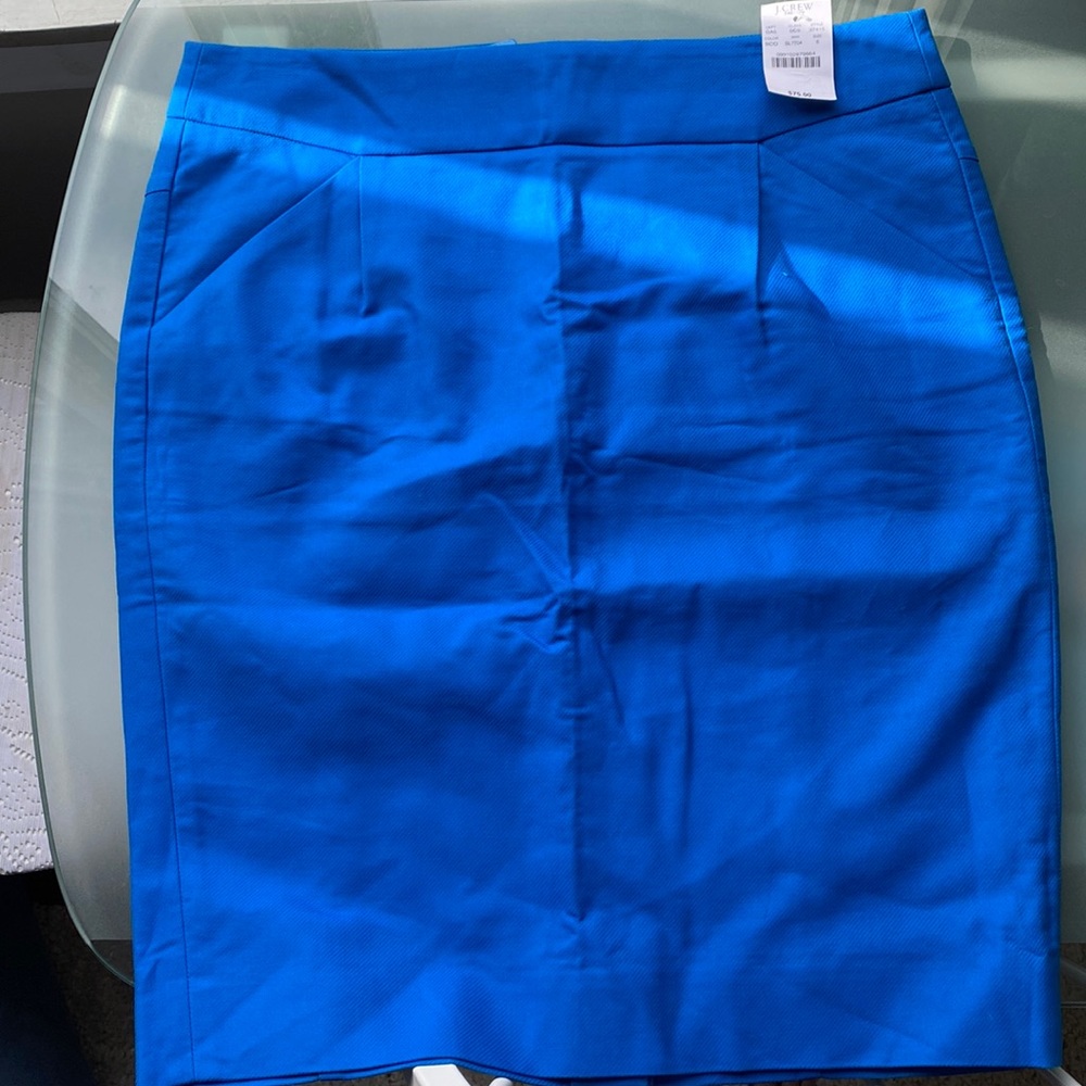NWT Vibrant blue J Crew pencil skirt size 6 cotton with pockets and back slit